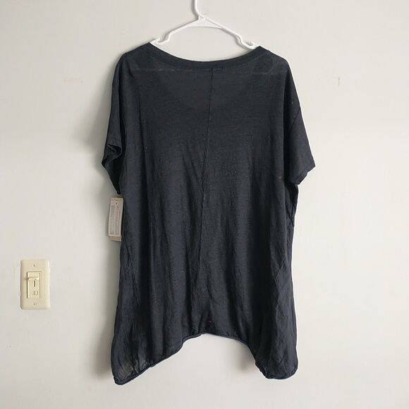 Talia Benson Tunic Top OS/L*Blue Linen Asymmetrical Hem Knit Lagenlook New - Picture 4 of 9